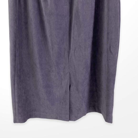 90s Vintage Gray Velour Stretch Waist Back Slit Pencil Skirt - Picture 6 of 8